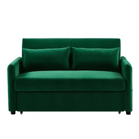 Leisure Loveseat Sofa for Living Room with 2 pillows (Material: Velvet, Color: Dark Green)