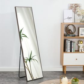 Black Solid Wood Frame Full-length Mirror, Dressing Mirror, Bedroom Home Porch, Decorative Mirror, Clothing Store, Floor Mounted Large Mirror, Wall Mo (Color: Grey)