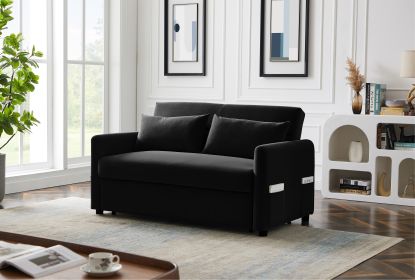 Leisure Loveseat Sofa for Living Room with 2 pillows (Material: Velvet, Color: Black)