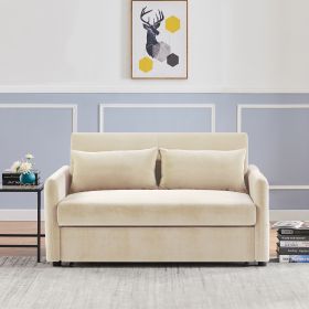 Leisure Loveseat Sofa for Living Room with 2 pillows (Material: Velvet, Color: Beige)