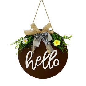 Welcome Wooden Board Door Wall Pendant Garland Door Hanging Wreath Garland (Option: New Ribbon Brown Welcome Board)