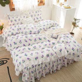 Small Floral Korean Version Bed Skirt Set Of Four Pieces (Option: Tulip-1.2m bed skirt style)