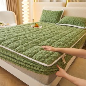 Winter Thicken Thermal Corn Velvet Milk Fiber Quilted Fitted Sheet Fully Surrounded Mattress Non-slip Mattress (Option: Matcha Green-150cmx200cm)