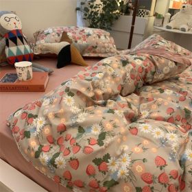 Double-piece Foggy Gray Quilt Cover Four-piece Bedding Sheet Dormitory Bed Three-piece Set (Option: Sweet Strawberry-200cm)