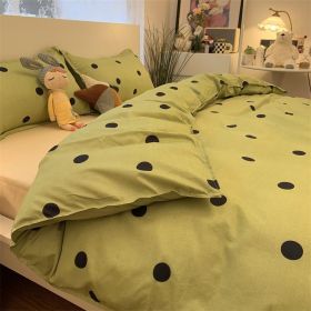 Double-piece Foggy Gray Quilt Cover Four-piece Bedding Sheet Dormitory Bed Three-piece Set (Option: Polka Dot Green-220cm)