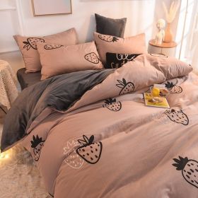 Double-piece Foggy Gray Quilt Cover Four-piece Bedding Sheet Dormitory Bed Three-piece Set (Option: Strawberry Story-180cm)