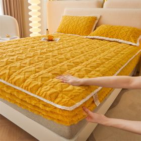 Winter Thicken Thermal Corn Velvet Milk Fiber Quilted Fitted Sheet Fully Surrounded Mattress Non-slip Mattress (Option: Mango Yellow-200cmx 220cm)