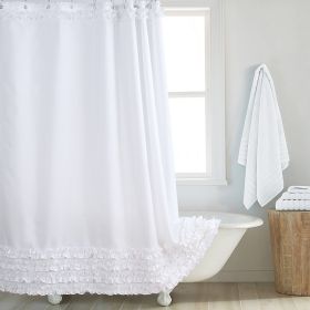 Fashion And Environment-friendly Polyester Fabrics Thickened Shower Curtain (Option: White Small Flower Edge-183CM Wide X183CM High)